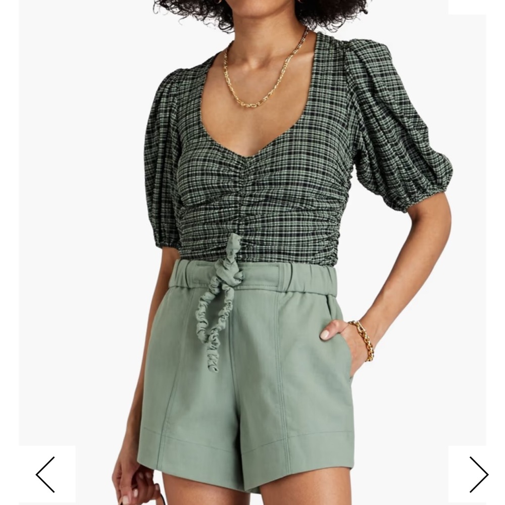 GANNI Green Plaid Top
